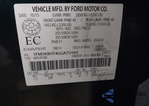 2016 Ford Explorer Platinum из США, поврежденный, VIN 1FM5K8HT4GGA73169